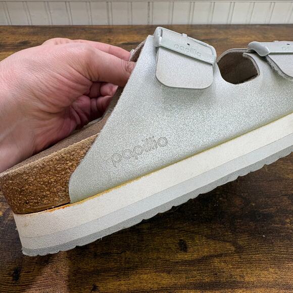 Birkenstock Papillio Womens Size 7 EU 38 Narrow Arizona Sandals Metallic Mineral - Picture 7 of 16